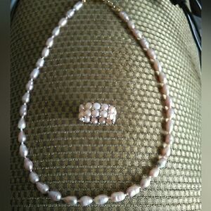 VINTAGE WATER PEARLS PINK HUE (RING & BRACELET)  STRETCH RING VINTAGE CATCH
